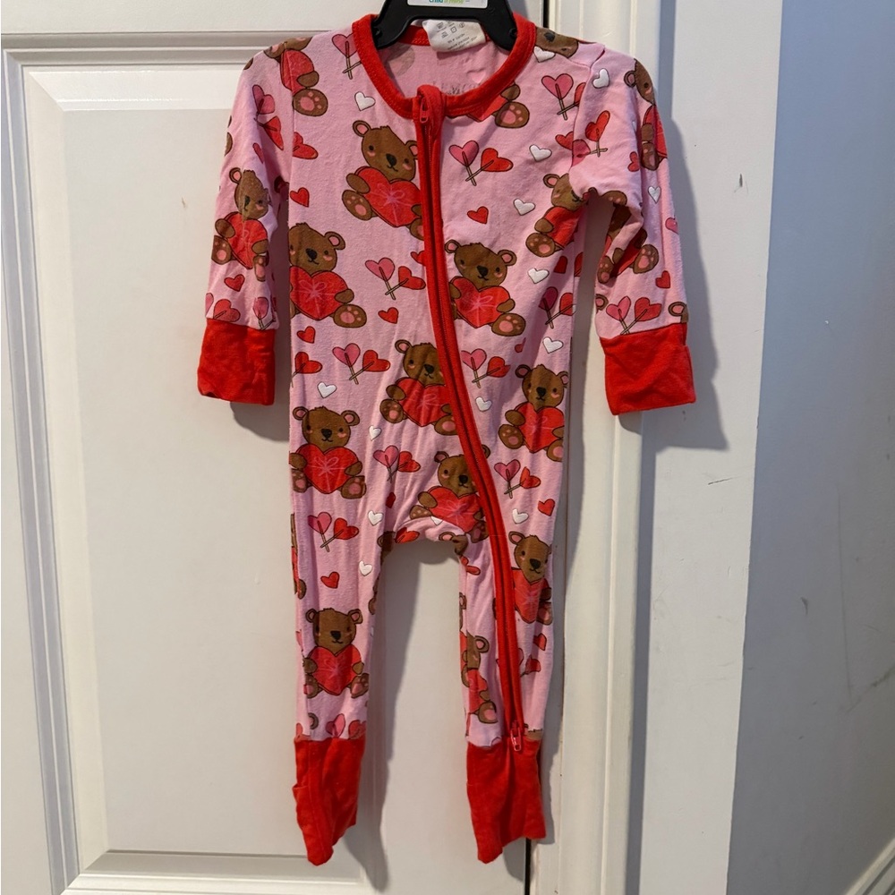Adorable Pink and Red Teddy Bear Footie Pajamas